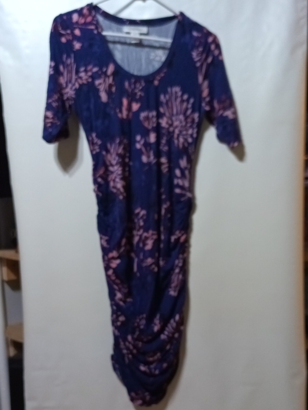Motherhood Maternity Navy Blue Maxi Dress with Pink Floral Print